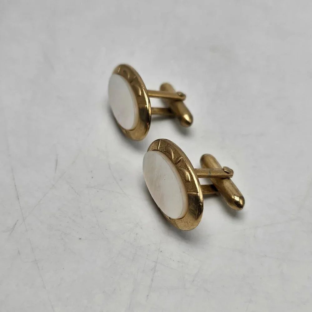 Vintage Swank Gold Tone Mother Of Pearl Cufflinks Mid Century